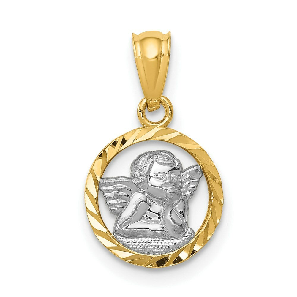14K Yellow Gold Yellow Gold Rhodium Plated Cherub Pendant