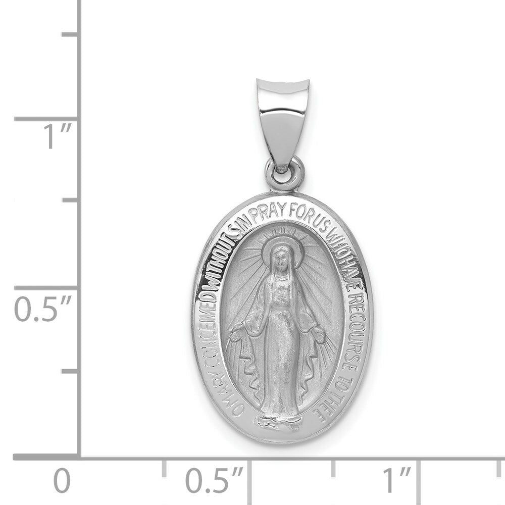 14K White Gold Polished and Satin Miraculous Medal Pendant 13mm width