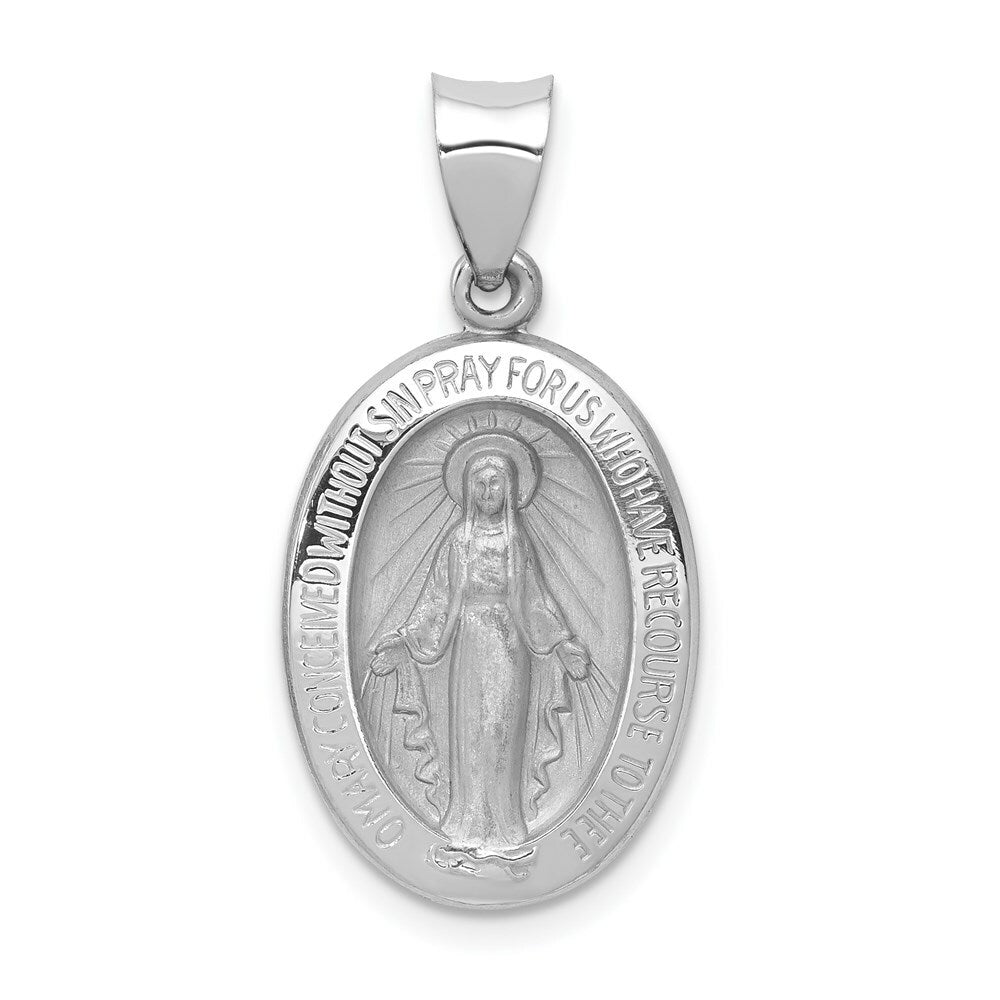 14K White Gold Polished and Satin Miraculous Medal Pendant 13mm width