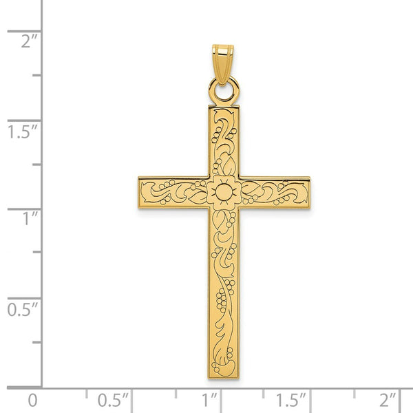 14K Yellow Gold Floral Design Cross Pendant