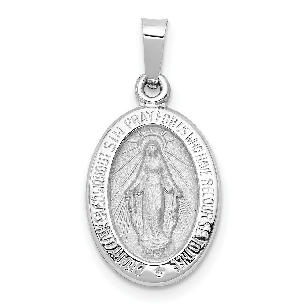 14K White Gold Polished and Satin Miraculous Medal Pendant 11mm width
