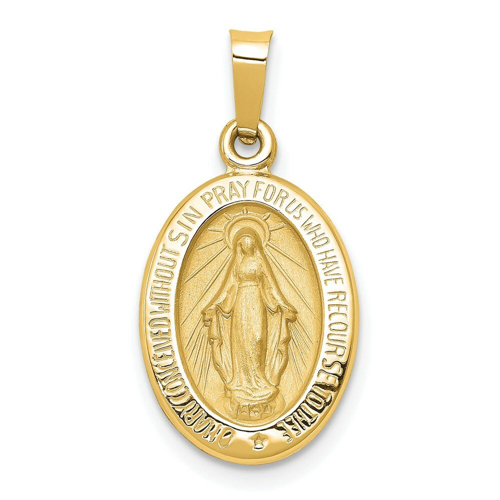 14K Yellow Gold Polished and Satin Miraculous Medal Pendant 11mm width