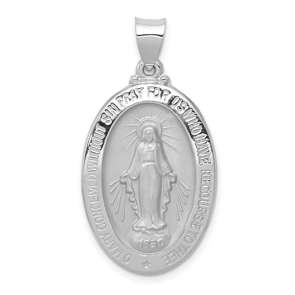 14K White Gold Polished and Satin Miraculous Medal Pendant 18mm width