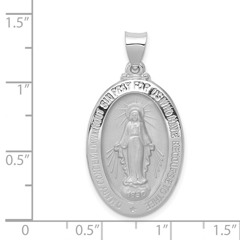 14K White Gold Polished and Satin Miraculous Medal Pendant 18mm width