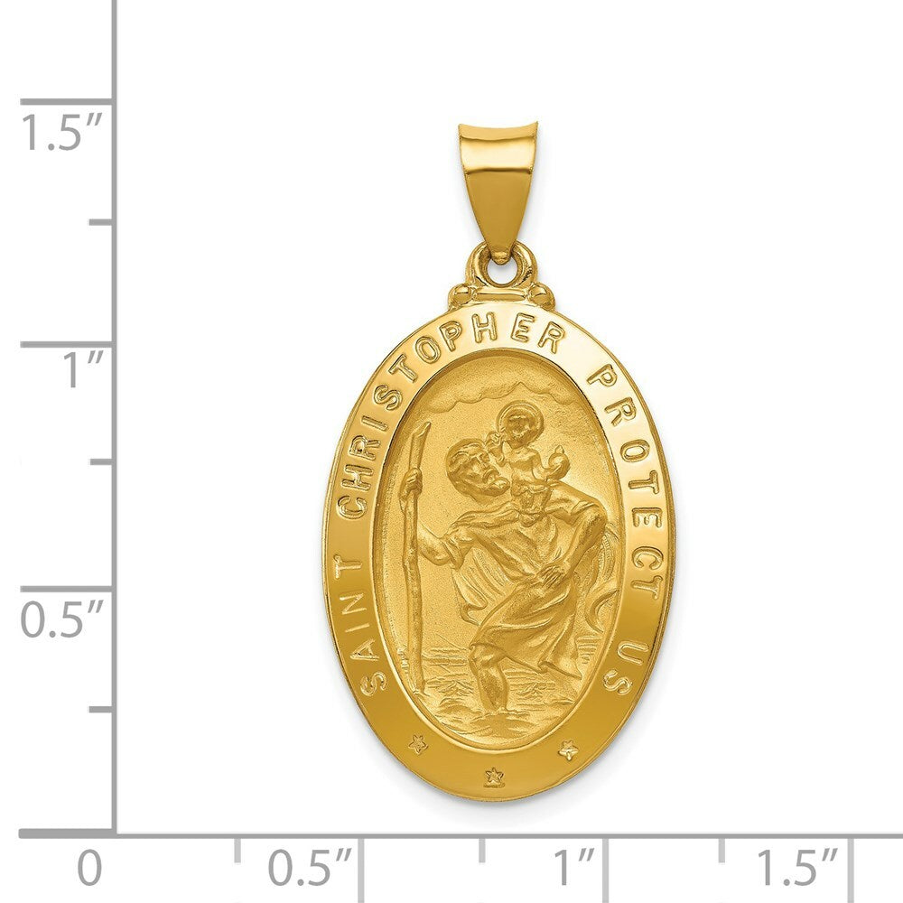 14K Yellow Gold Polished and Satin St. Christopher Medal Pendant 18mm width