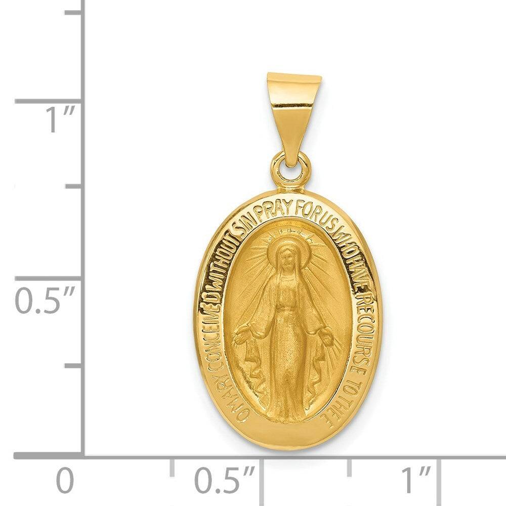 14K Yellow Gold Polished and Satin Miraculous Medal Pendant 14mm width