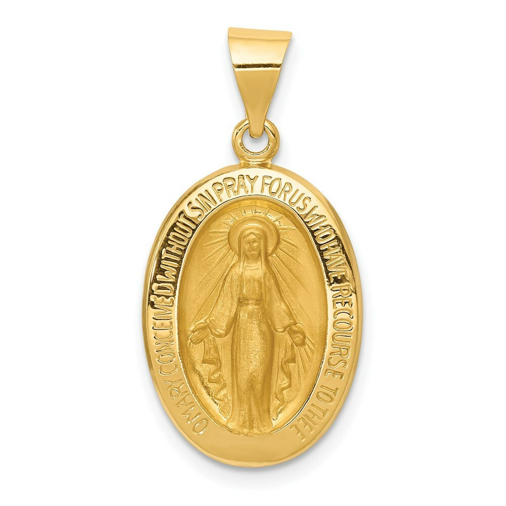 14K Yellow Gold Polished and Satin Miraculous Medal Pendant 14mm width