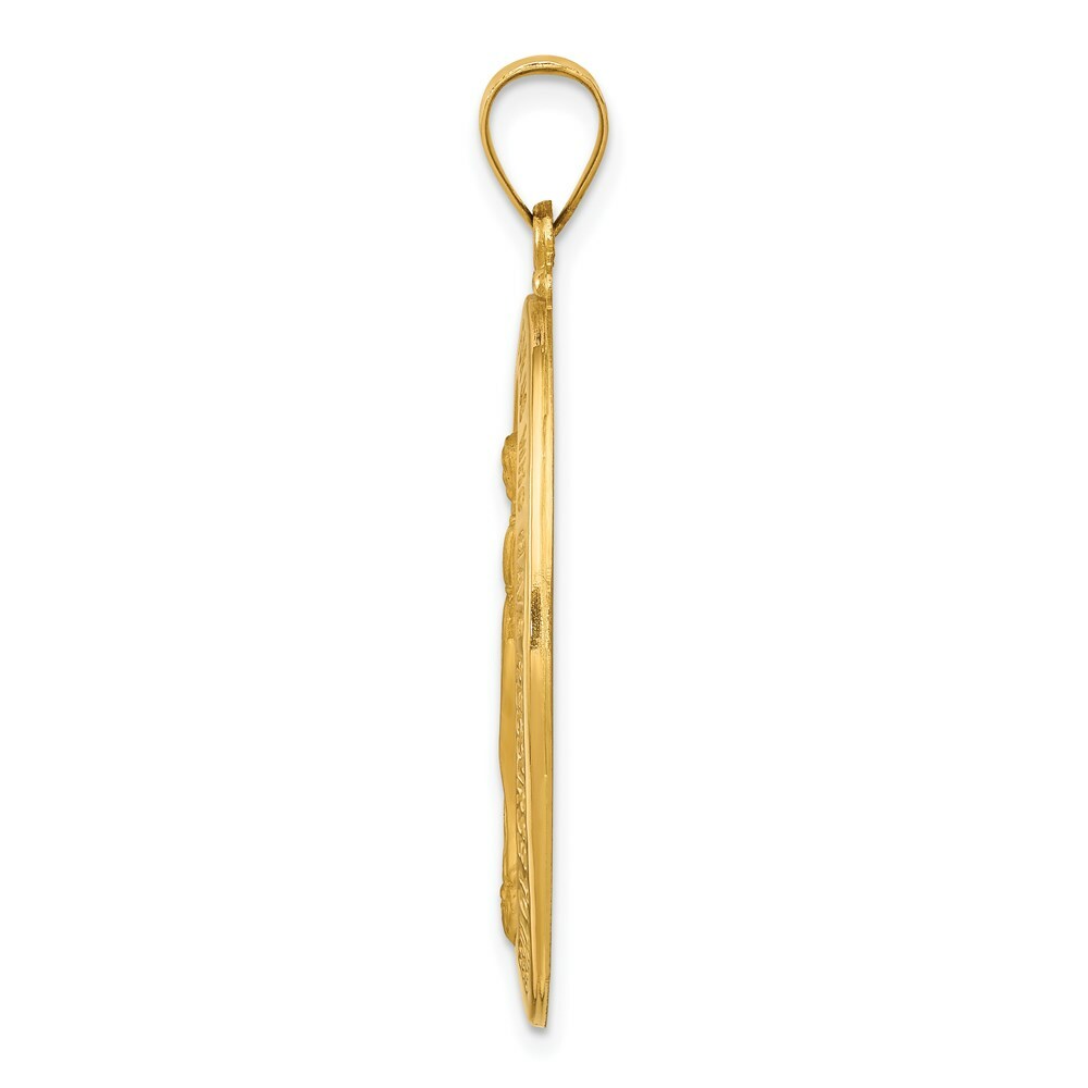 14K Yellow Gold Polished and Satin Miraculous Medal Pendant 20mm width
