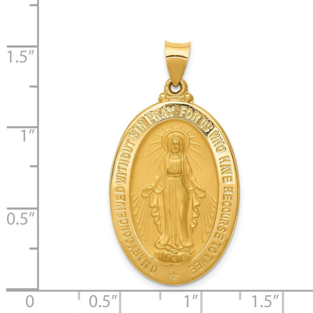 14K Yellow Gold Polished and Satin Miraculous Medal Pendant 20mm width