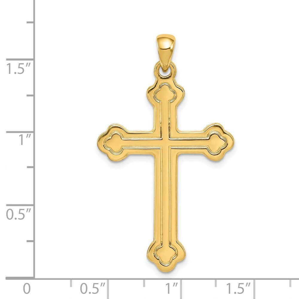 14K Yellow Gold Budded Cross Pendant 41mm length