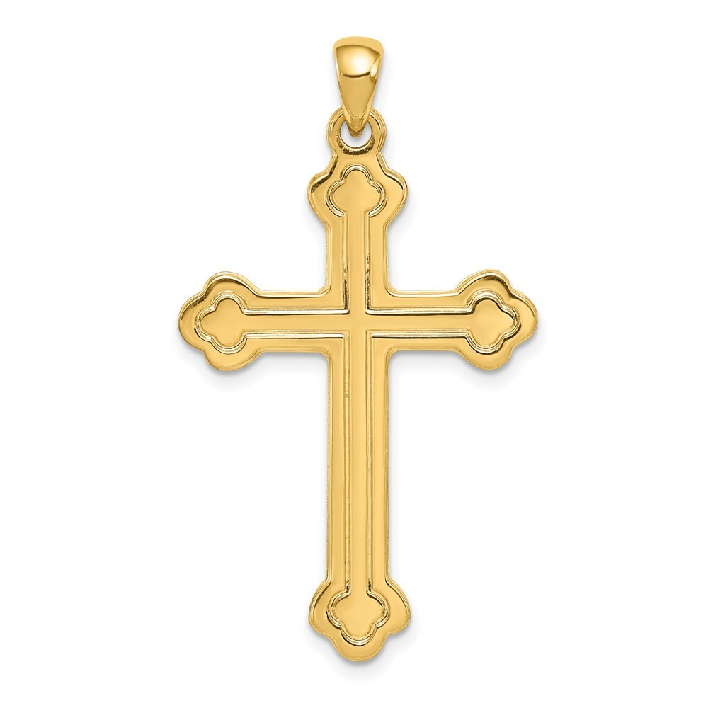14K Yellow Gold Budded Cross Pendant 41mm length