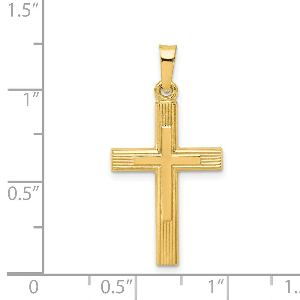 14K Yellow Gold Brushed and Polished Latin Cross Pendant