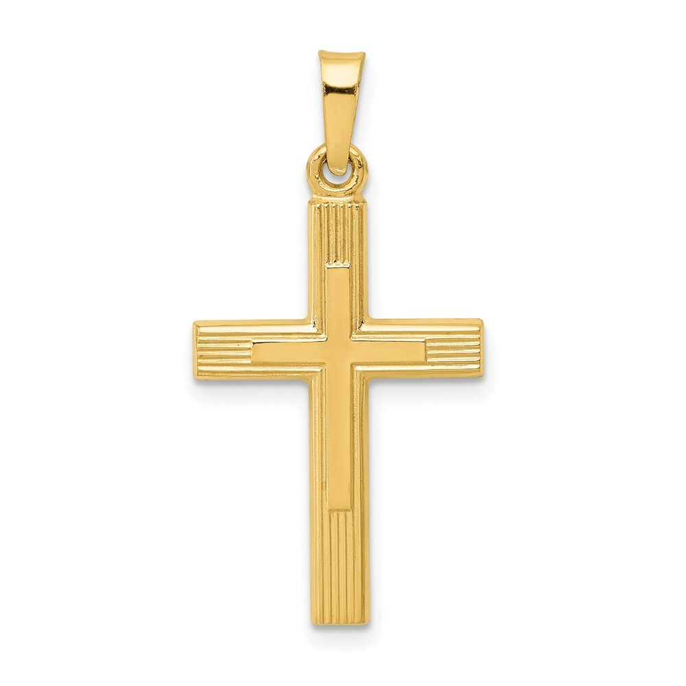 14K Yellow Gold Brushed and Polished Latin Cross Pendant