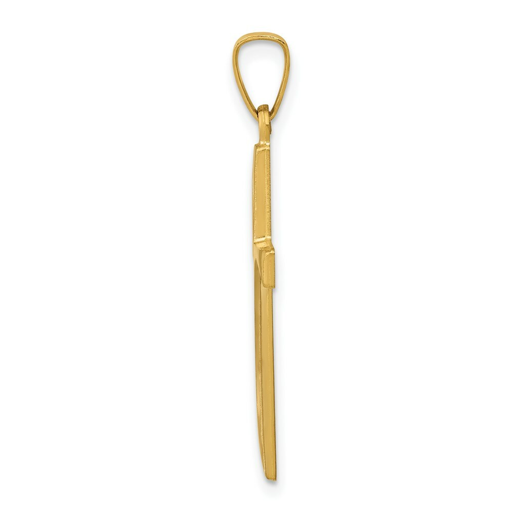 14K Yellow Gold Rhodium Satin and Polished Latin Cross Pendant