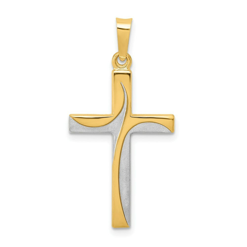 14K Yellow Gold Rhodium Satin and Polished Latin Cross Pendant