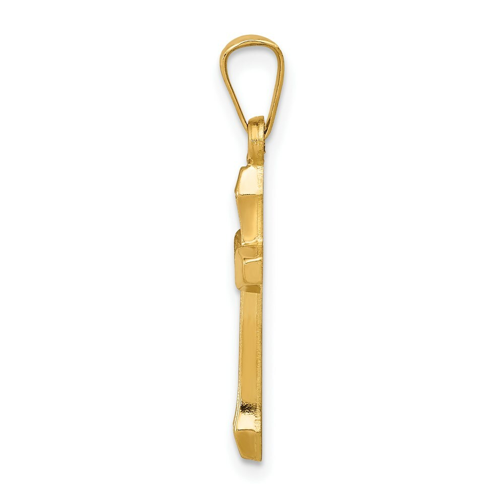 14K Yellow Gold Textured and Polished Latin Cross Pendant