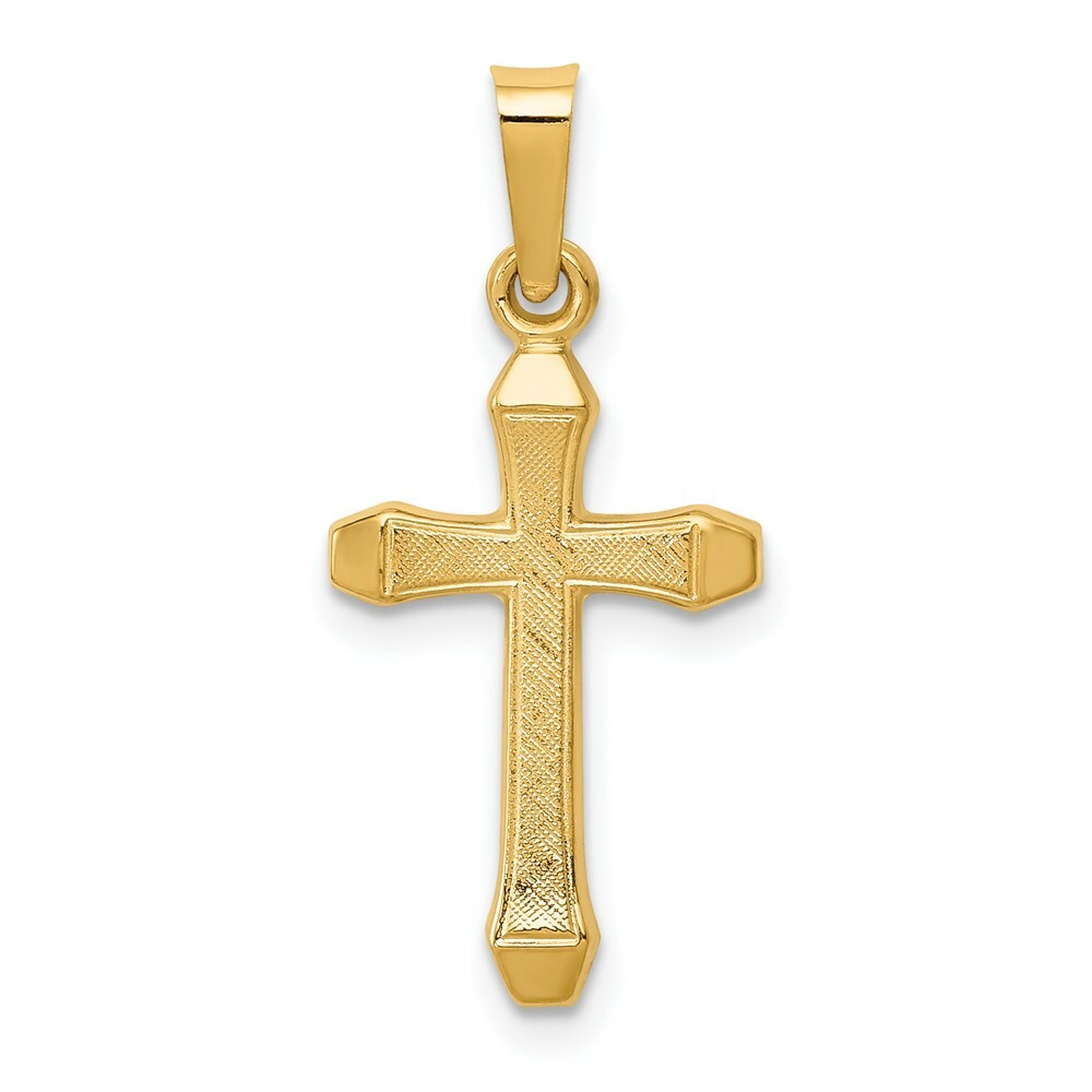 14K Yellow Gold Textured and Polished Latin Cross Pendant