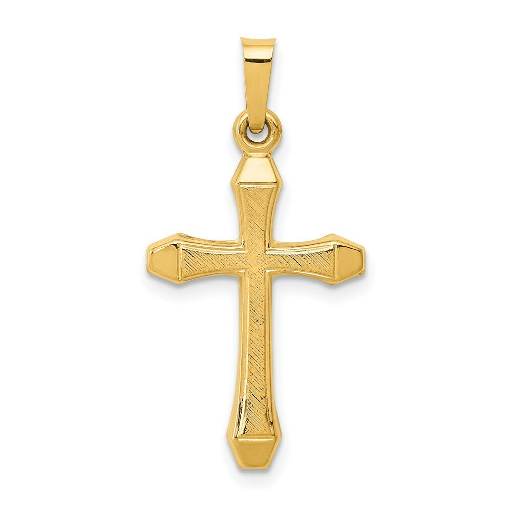 14K Yellow Gold Textured and Polished Latin Cross Pendant