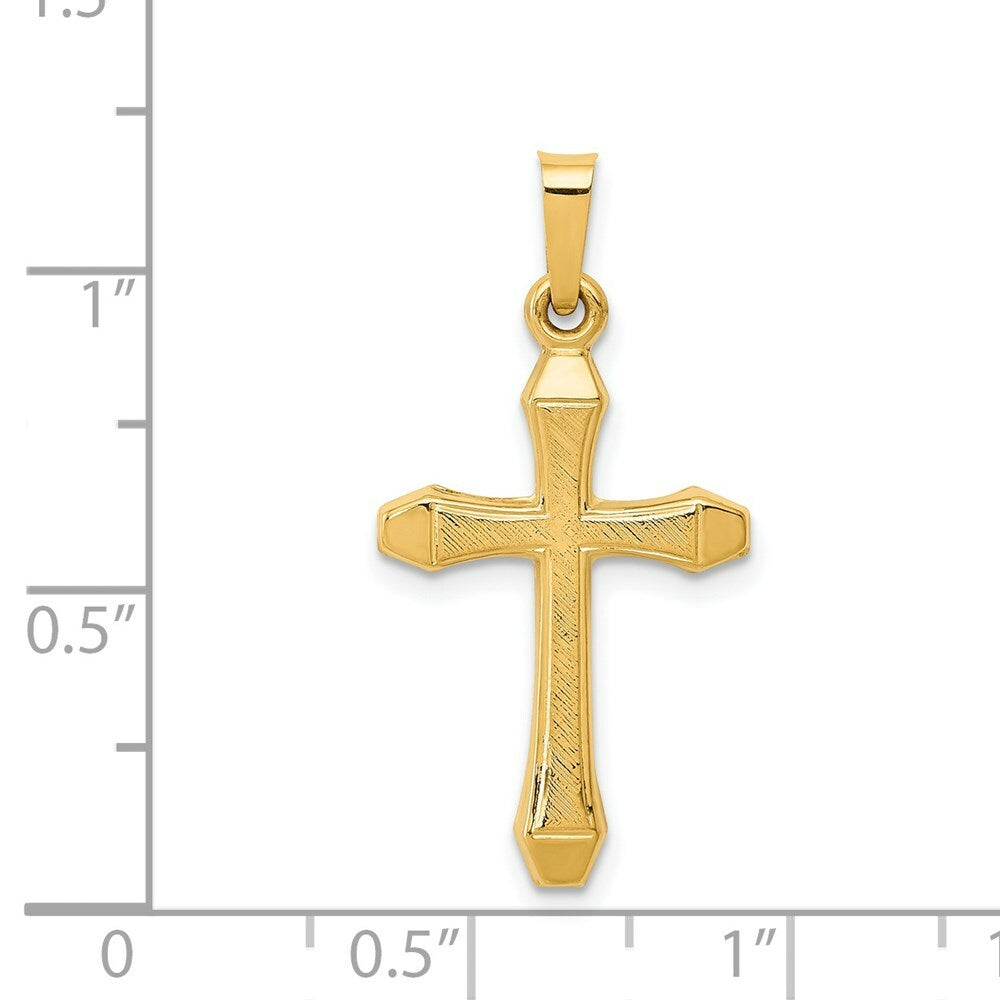14K Yellow Gold Textured and Polished Latin Cross Pendant