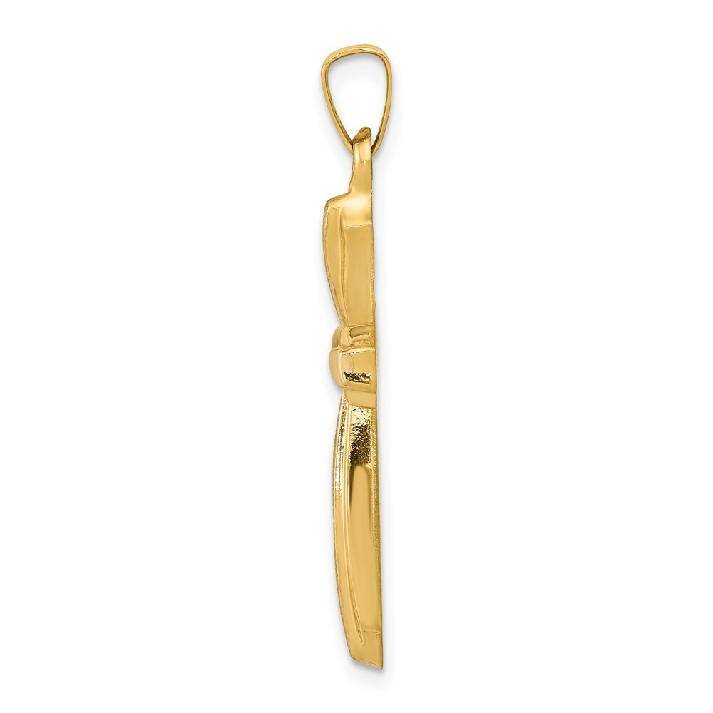 14K Yellow Gold with Rhodium Textured and Polished Passion Cross Pendant