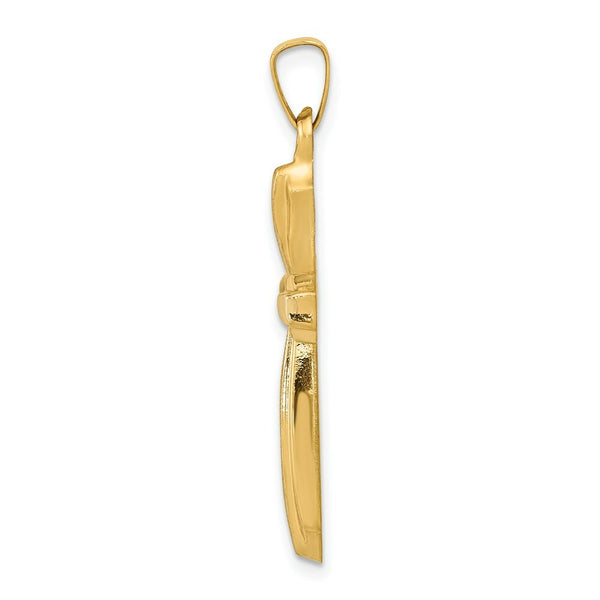 14K Yellow Gold with Rhodium Textured and Polished Passion Cross Pendant