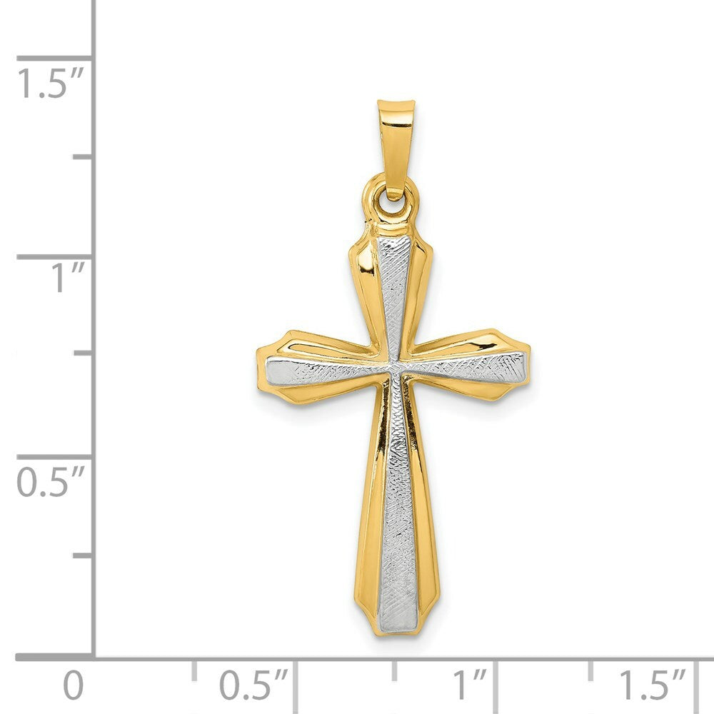14K Yellow Gold with Rhodium Textured and Polished Passion Cross Pendant