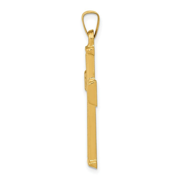 14K Yellow Gold Brushed and Polished Latin Cross Pendant 33mm length