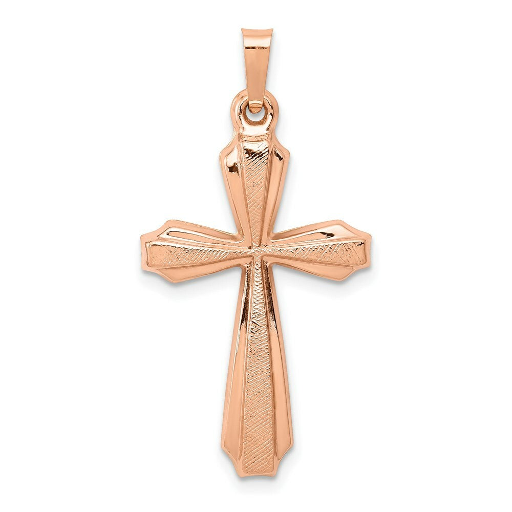 14K Rose Gold Textured, Brushed and Polished Passion Cross Pendant