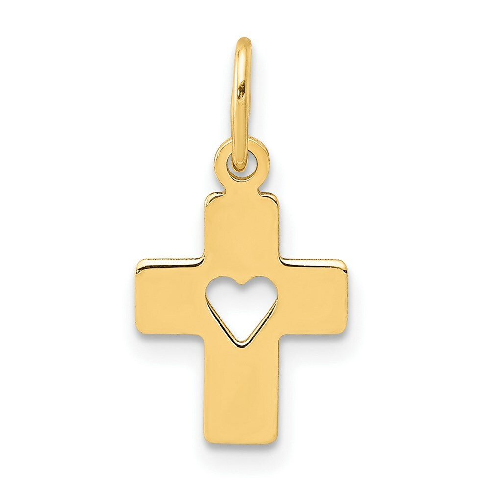 14K Yellow Gold Polished Cross with Heart Pendant