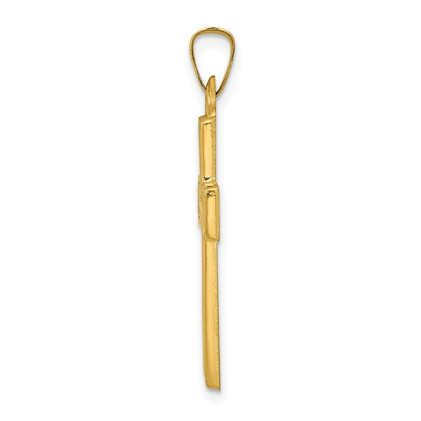 14K Yellow Gold Brushed and Polished Latin Cross Pendant 29mm length