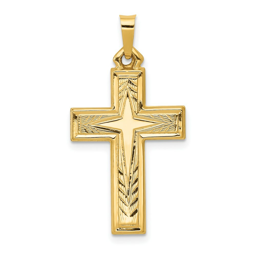 14K Yellow Gold Brushed and Polished Latin Cross Pendant 29mm length