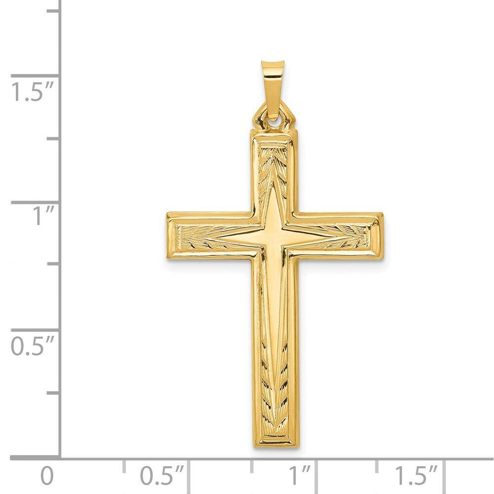 14K Yellow Gold Brushed and Polished Latin Cross Pendant 23.5mm length