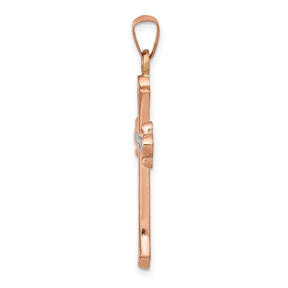 14K Rose Gold W/ White Rhodium Cross Pendant