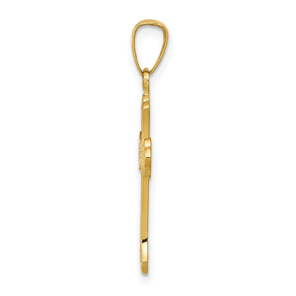 14K Yellow Gold Polished Fleur de lis Cross Pendant
