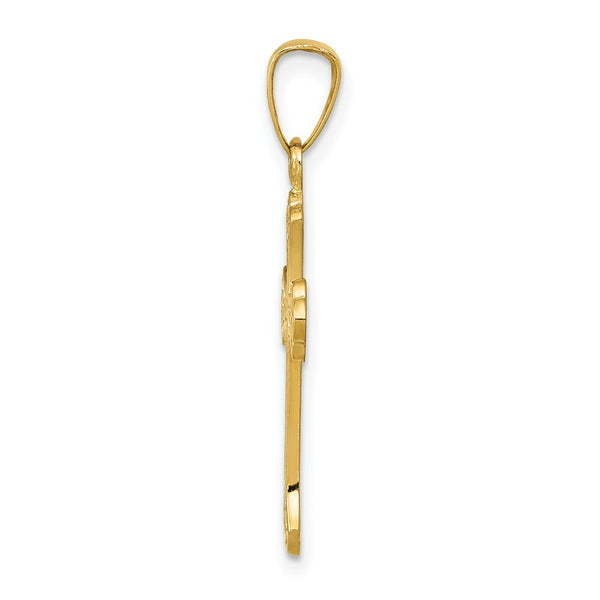 14K Yellow Gold Polished Fleur de lis Cross Pendant