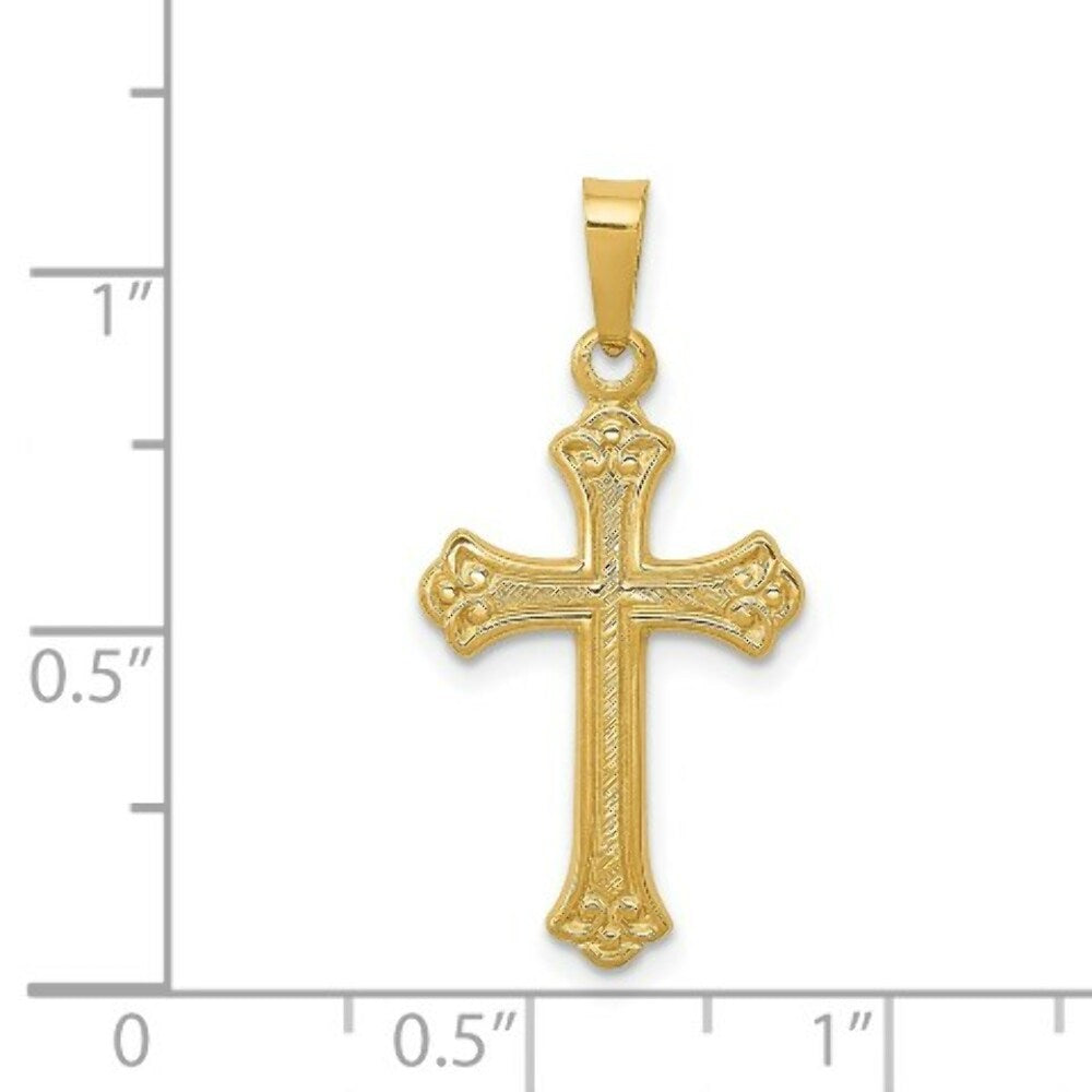 14K Yellow Gold Polished Fleur de lis Cross Pendant