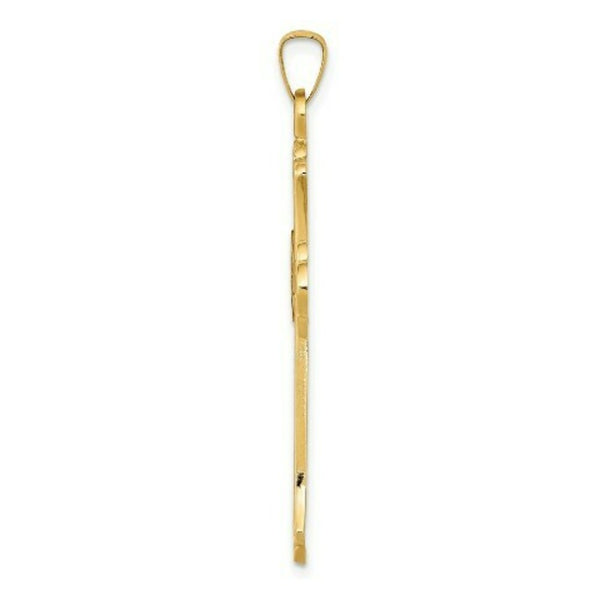 14K Yellow Gold Textured and Polished Fleur de lis Cross Pendant