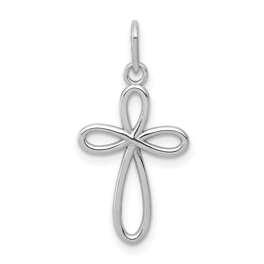 14K White Gold Polished Small Ribbon Cross Pendant