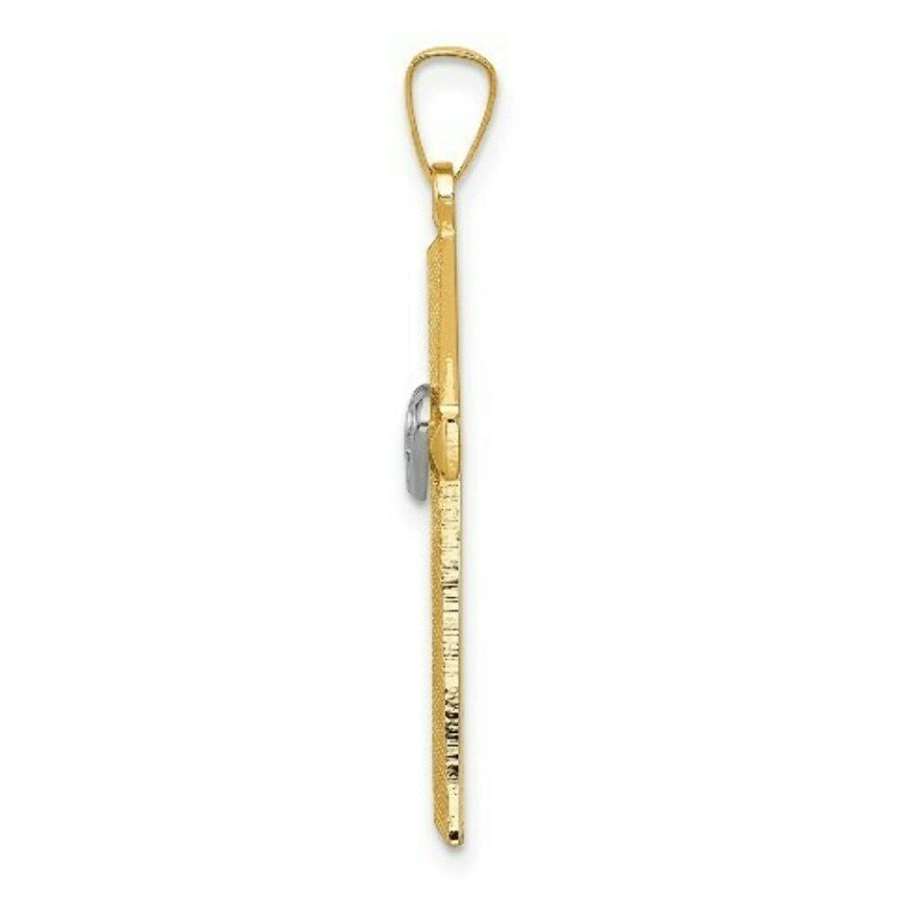14K Two-tone Gold Textured and Polished Latin Cross w/ Hearts Pendant