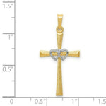 Load image into Gallery viewer, 14K Two-tone Gold Textured and Polished Latin Cross w/ Hearts Pendant
