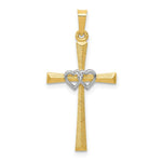 Load image into Gallery viewer, 14K Two-tone Gold Textured and Polished Latin Cross w/ Hearts Pendant
