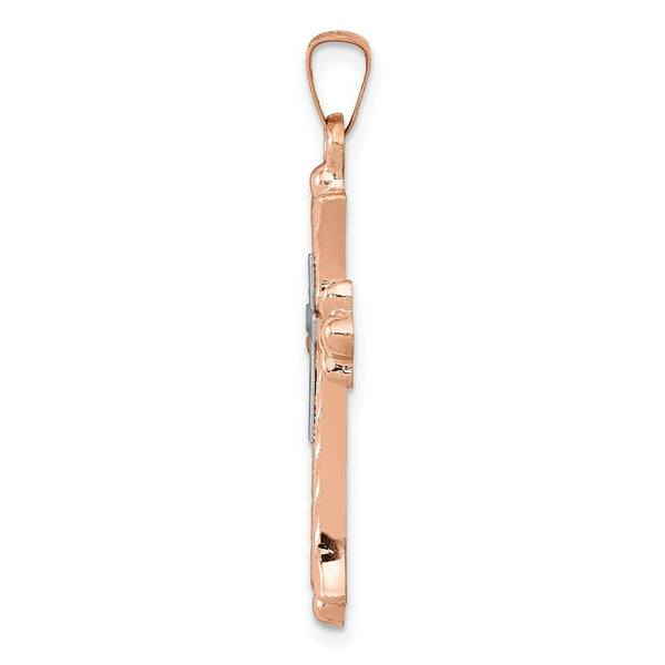 14K Two-tone Gold Textured, Brushed & Polished Budded Cross Pendant