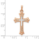 Load image into Gallery viewer, 14K Two-tone Gold Textured, Brushed &amp; Polished Budded Cross Pendant
