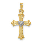 Load image into Gallery viewer, 14K Yellow Gold Diamond, Textured, Brushed &amp; Polished Fleur de lis Cross Pendant
