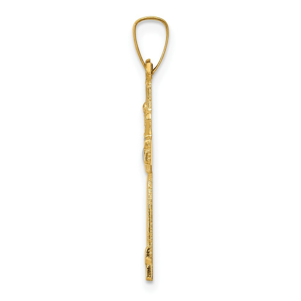 14K Yellow Gold and Rhodium Polished Claddagh Cross Pendant