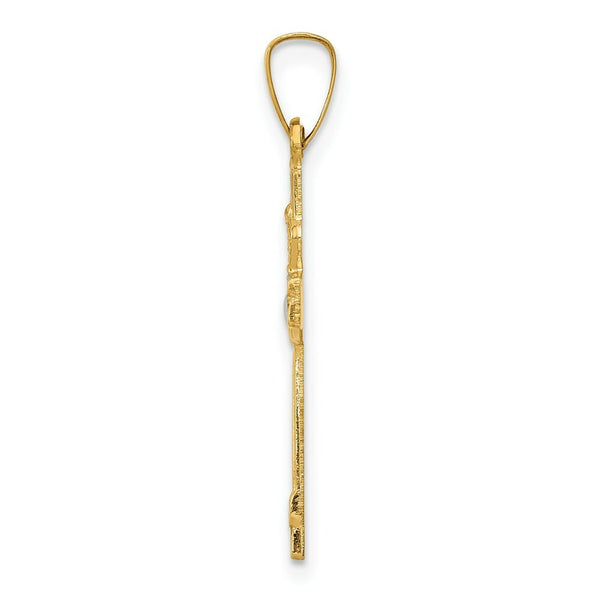 14K Yellow Gold and Rhodium Polished Claddagh Cross Pendant
