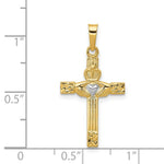Load image into Gallery viewer, 14K Yellow Gold and Rhodium Polished Claddagh Cross Pendant
