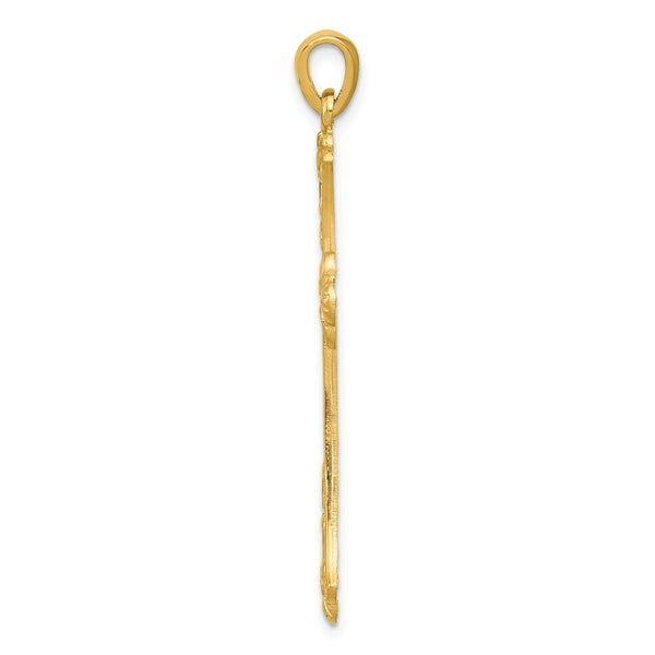 14K Yellow Gold Fleur De Lis Cross Pendant 46mm length