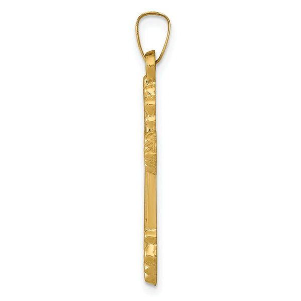 14K Yellow Gold Brushed and Polished Budded Cross Pendant