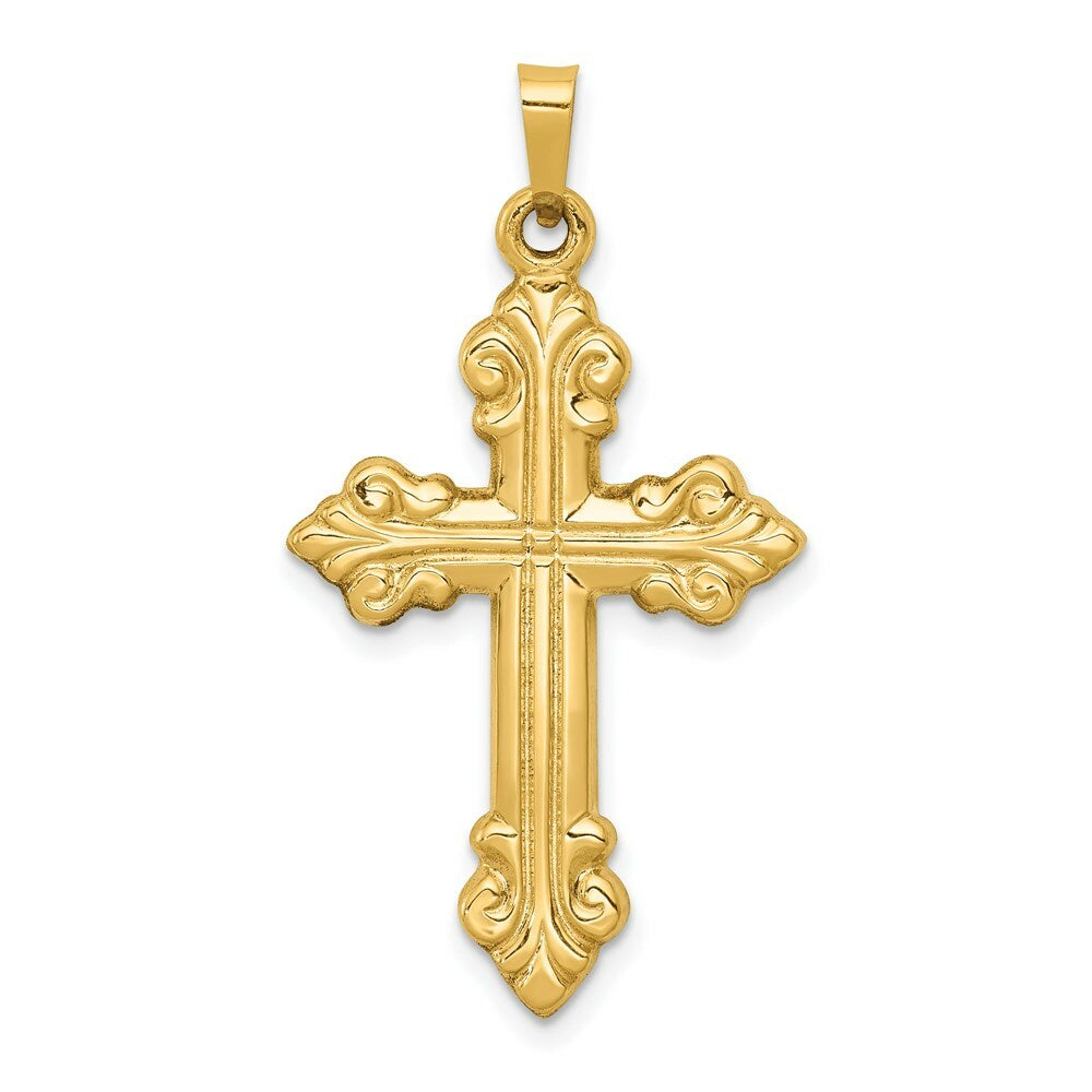 14K Yellow Gold Polished Cross Budded Pendant